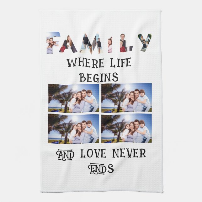Custom Modern Family Love 10 Photo Collage Tea Towel (Vertical)