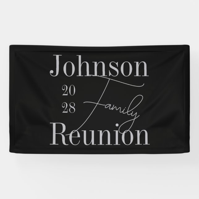 Custom Modern Family Reunion Black Silver Grey Banner (Horizontal)