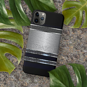 Custom Modern Faux Shiny Metal Stripes Pattern Case-Mate iPhone Case