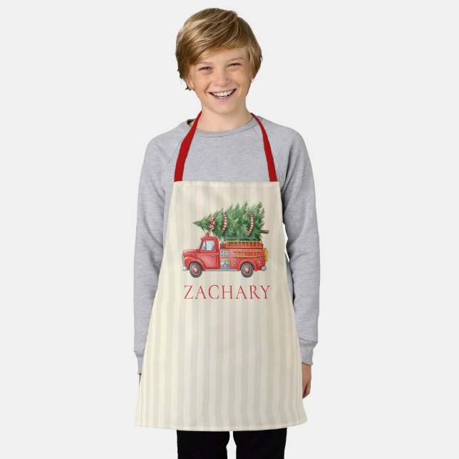 Custom Modern Firefighter Christmas Fire Truck Apron (Worn)