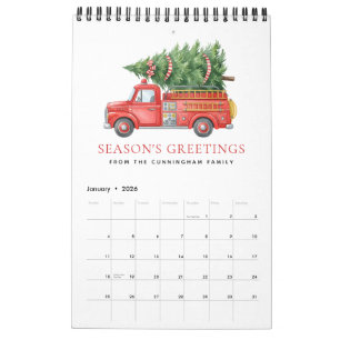 Custom Modern Firefighter Christmas Fire Truck  Calendar