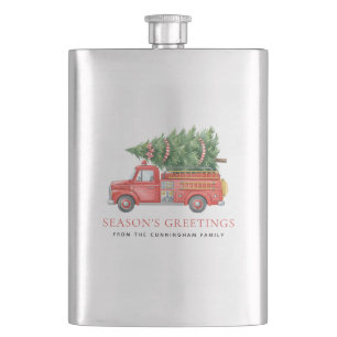 Custom Modern Firefighter Christmas Fire Truck  Hip Flask