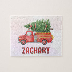 Custom Modern Firefighter Christmas Fire Truck  Jigsaw Puzzle