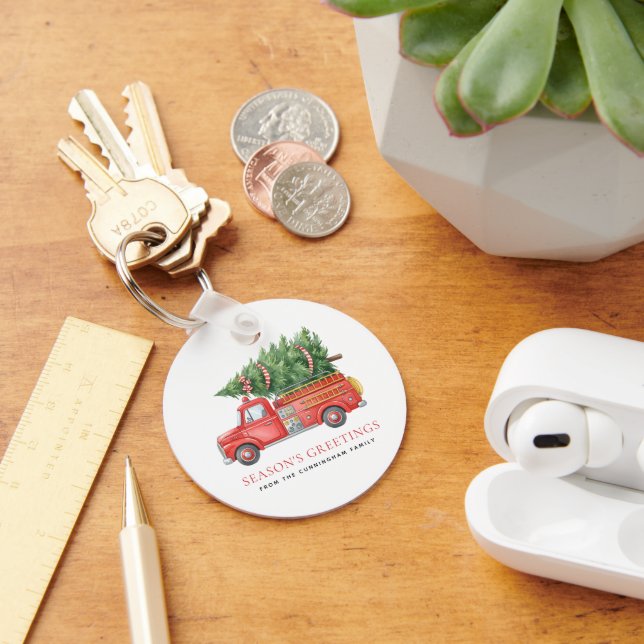 Custom Modern Firefighter Christmas Fire Truck  Key Ring (Desk)
