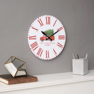 Custom Modern Firefighter Christmas Fire Truck Large Clock