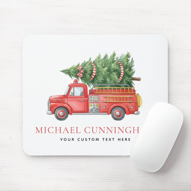 Custom Modern Firefighter Christmas Fire Truck Mouse Pad (With Mouse)