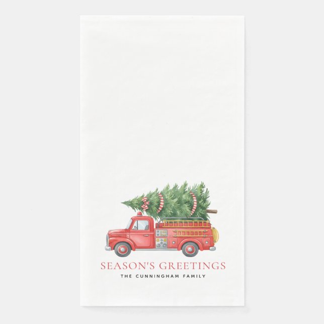 Custom Modern Firefighter Christmas Fire Truck  Napkin (Front)