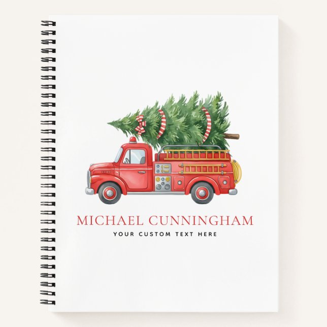 Custom Modern Firefighter Christmas Fire Truck  Notebook (Front)