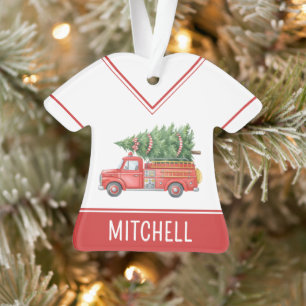Custom Modern Firefighter Christmas Fire Truck  Ornament
