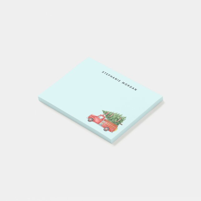 Custom Modern Firefighter Christmas Fire Truck  Post-it Notes (Angled)