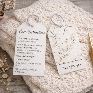 Custom Modern Floral Handmade Care Instructions Gift Tags