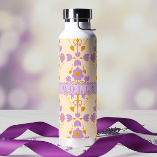 Custom Modern Floral Purple And Cream Water Bottle