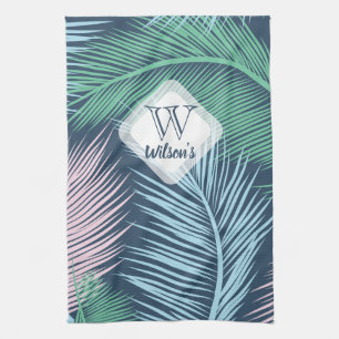 Custom modern floral tropical palm leaves pattern: tea towel
