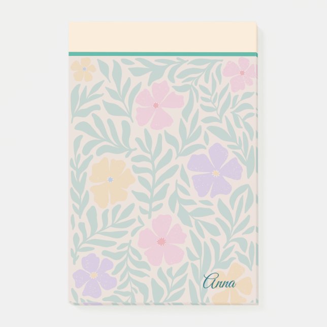 Custom Modern flower garden Pink Green Post-it Notes (Front)