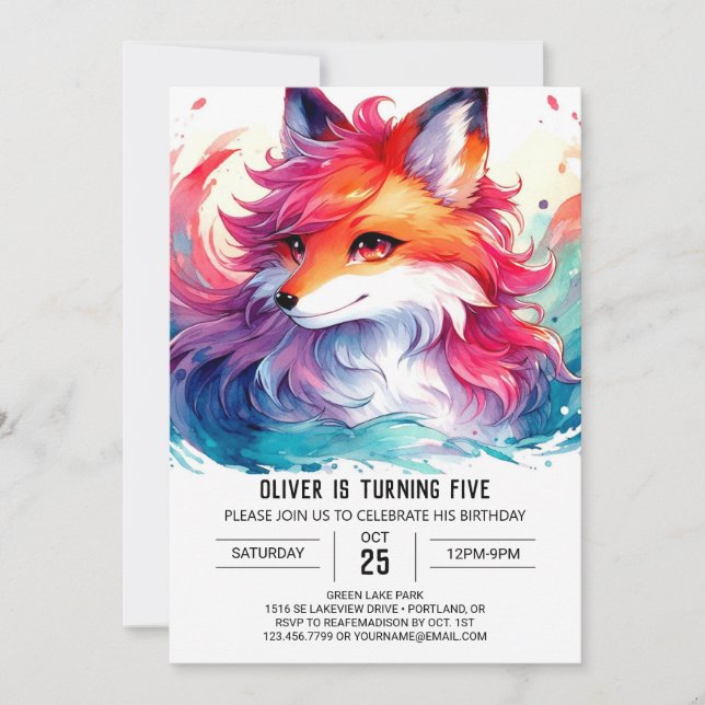 Custom Modern Fox Birthday Invitation (Front)