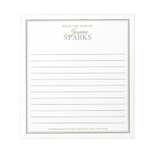 Custom Modern From the Desk of Name Lined Green Notepad