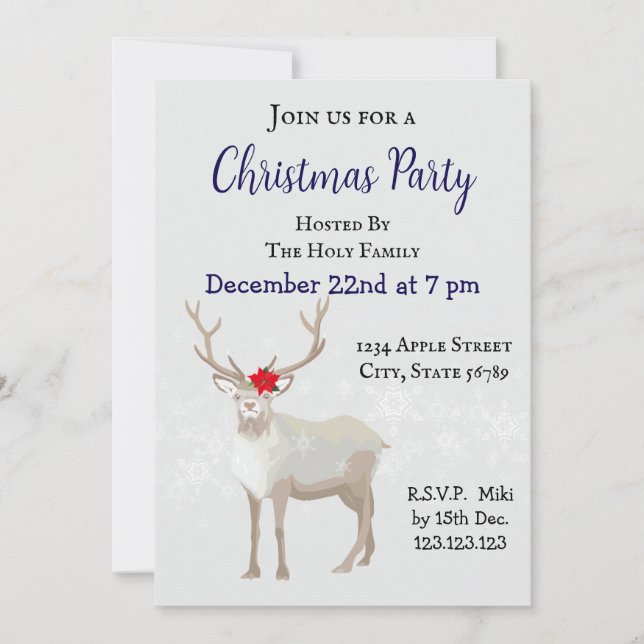 Custom Modern Fun Holiday Christmas Reindeer  Invitation (Front)