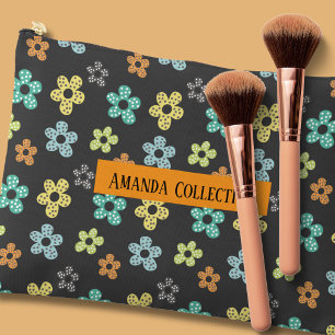 Custom modern girly floral pattern grey viory blue accessory pouch