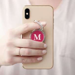 Custom Modern Girly Pink White Monogram Initial Phone Ring Stand