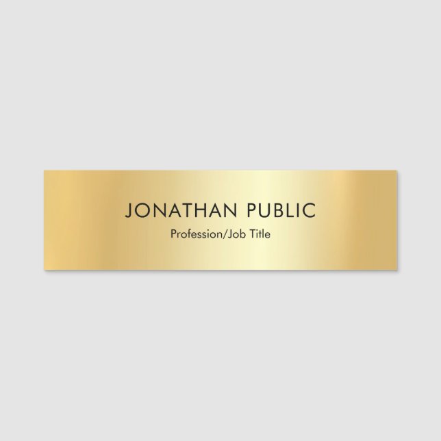 Custom Modern Glamourous Gold Template Rectangle Name Tag (Front)