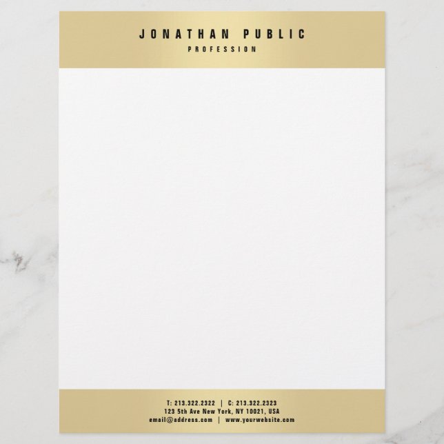 Custom Modern Gold Look Elegant Glamour Template Letterhead (Front)