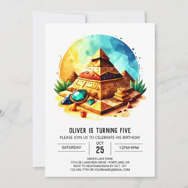 Custom Modern Gold Pyramids Birthday Invitation (Front)