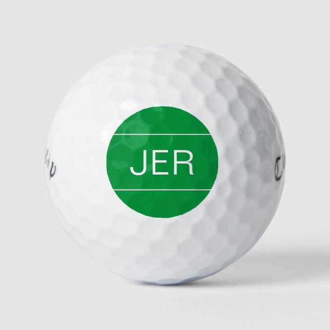 Custom Modern Golfer Monogrammed Initial Green Golf Balls (Front)