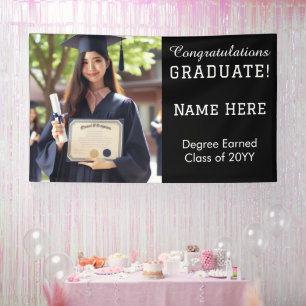 Custom Modern Graduation Photo, Black and White Banner