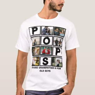 Custom Modern Grandfather Pops 8 Photo Collage T-Shirt