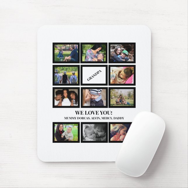 Custom Modern Grandpa Fathers Day 11 Photo Collage Mouse Pad (With Mouse)