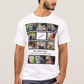 Custom Modern Grandpa Fathers Day 11 Photo Collage T-Shirt