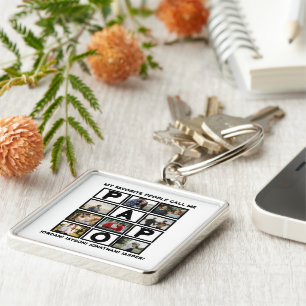 Custom Modern Grandpa Papo 8 Photo Collage Key Ring