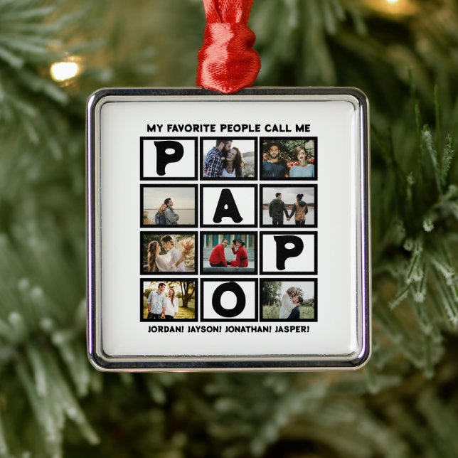 Custom Modern Grandpa Papo 8 Photo Collage Metal Tree Decoration (Tree)