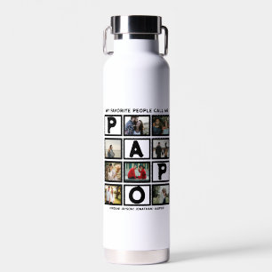 Custom Modern Grandpa Papo 8 Photo Collage Water Bottle