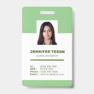 Custom Modern Green Employee ID Card with barcode Badge