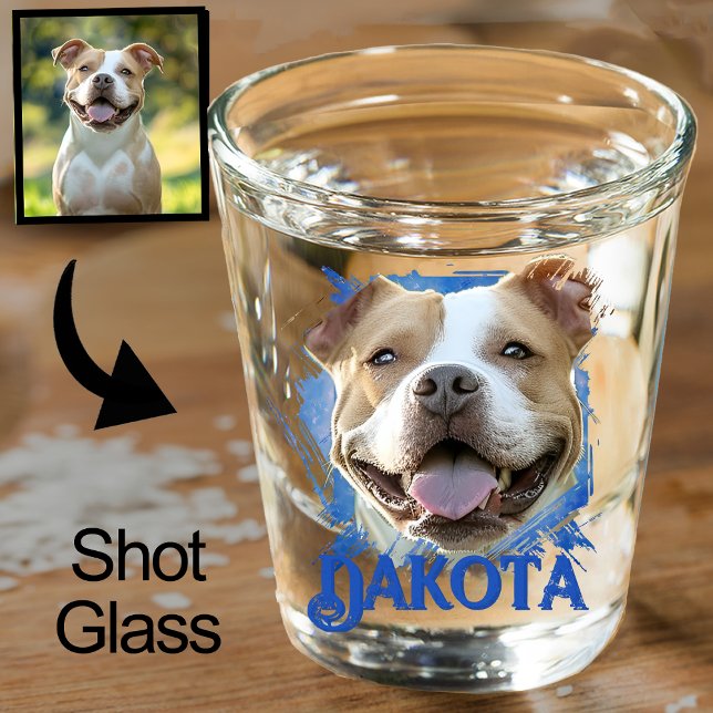 Custom Modern Grunge Pet Lover Pitbull Dog Photo Shot Glass (Creator Uploaded)