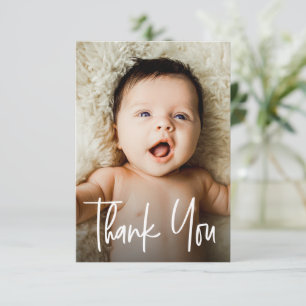 Custom Modern Handlettered Baby Shower Photo small Thank You Card