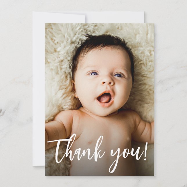 Custom Modern Handlettering Photo Baby Shower  Thank You Card (Front)