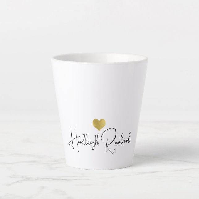 Custom Modern Handwritten Script Name Monogram Latte Mug (Front)
