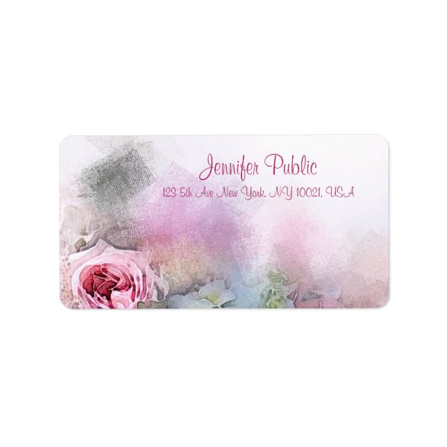 Custom Modern Handwritten Script Watercolor Flower Label (Front)