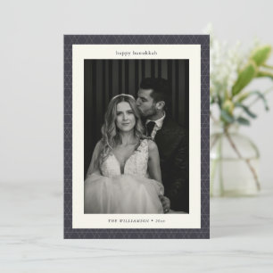 Custom Modern Hanukkah Star Navy Blue Two Photo Holiday Card