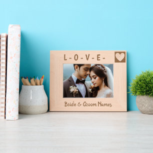 Custom Modern Heart Art, Bride and Groom Etched Frames