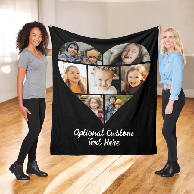 Custom Modern Heart Photo Instagram Collage Fleece Blanket (Creator Uploaded)