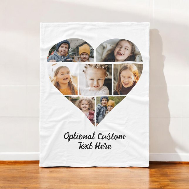 Custom Modern Heart Photo Instagram Collage Fleece Blanket (Creator Uploaded)