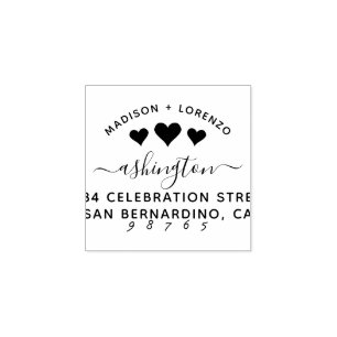 Custom Modern Hearts Names & Return Address Rubber Stamp