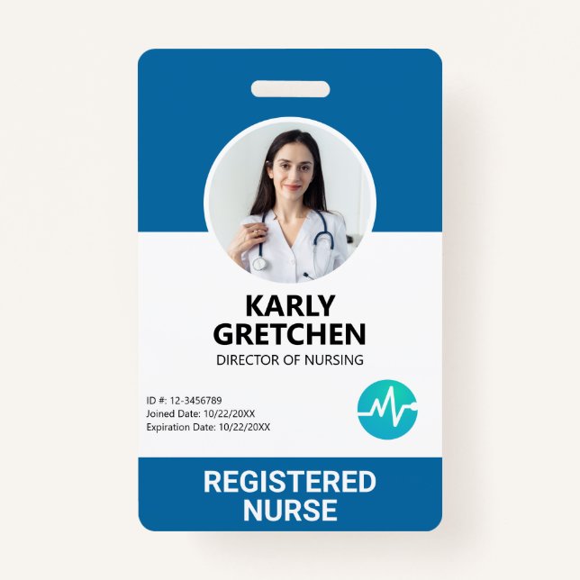 Custom Modern Hospital Employee Photo ID Card Blue ID Badge (Front)