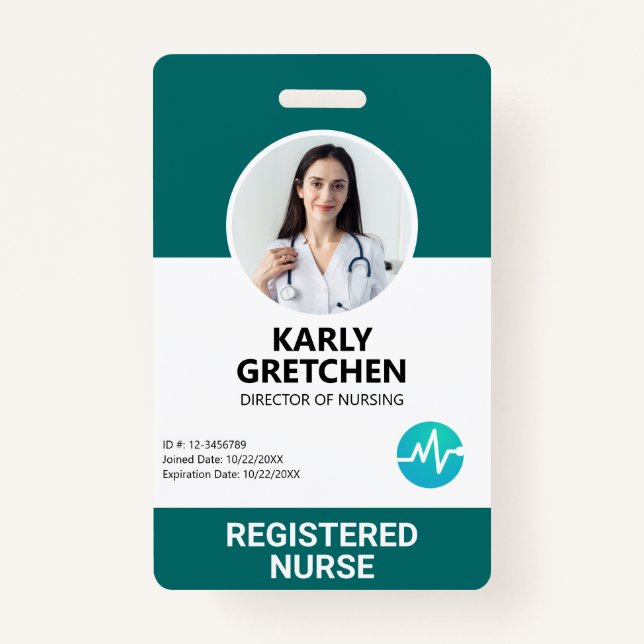 Custom Modern Hospital Employee Photo ID Green ID Badge (Front)
