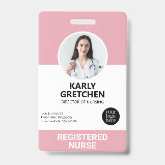 Custom Modern Hospital Employee Photo ID Pink Badge