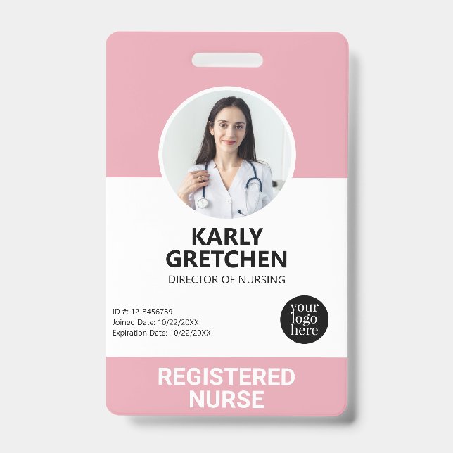 Custom Modern Hospital Employee Photo ID Pink Badge (Front)