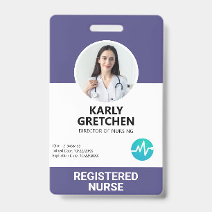Custom Modern Hospital Employee Photo ID Purple Badge
